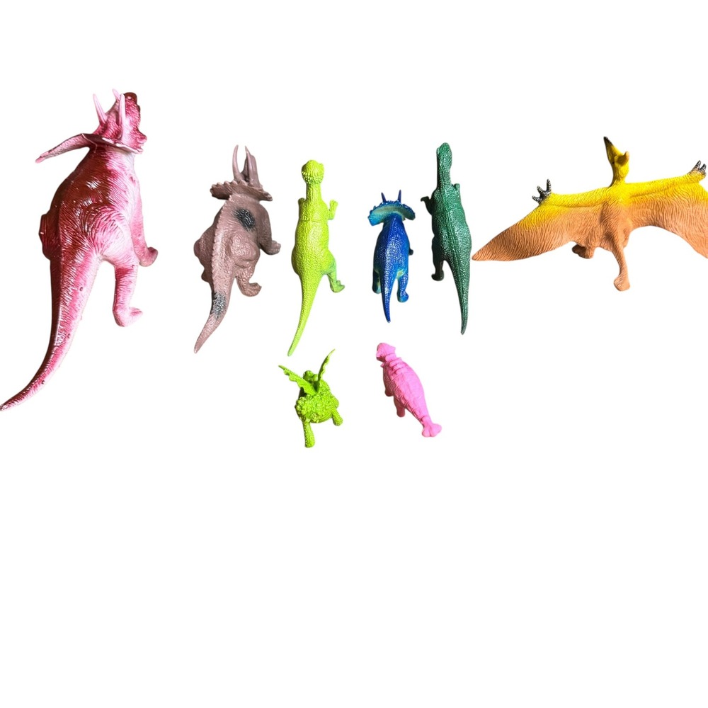 Vintage Style Plastic Dinosaur Toy Figure Lot Mixed Species Multi Color 8pc - Picture 7 of 9